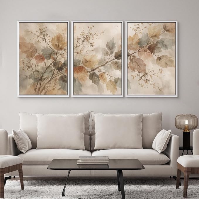 SIGNWIN Framed Canvas Print Wall Art Set Watercolor Botanical Leaves Illustrations Modern Art Decorative Chic Calm/Zen for Living Room, Bedroom, Office - 16"x24"x3 WHITE