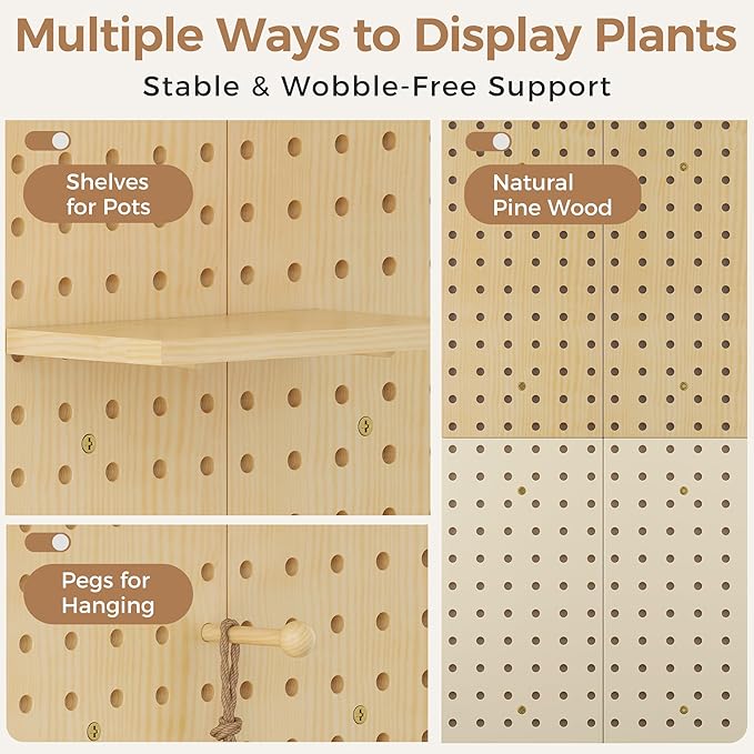 Bamworld Plant Stand Indoor Wall Decor Boho Plant Hanger Indoor Wood Wall Shelf Pegboard Hanging Plant Holder Floating Shelves Wall-Mounted Planters