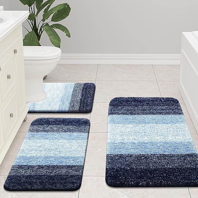 Arotive Microfiber Bathroom Rugs, Shaggy Soft and Absorbent Bath Rug, Non-Slip, Thick Plush Machine Washable Dry Bath Mats for Bathroom, Tub and Shower, 70x24, Blue, Rectangular