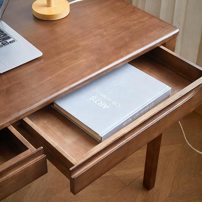 47"x24" Solid Wood Desk with Drawers,Wood Writing Desk for Small Spaces, Home Office Desks for Work, Gaming Study PC Desk for Bedroom, Student Computer Desks(Walnut, 47 inch)