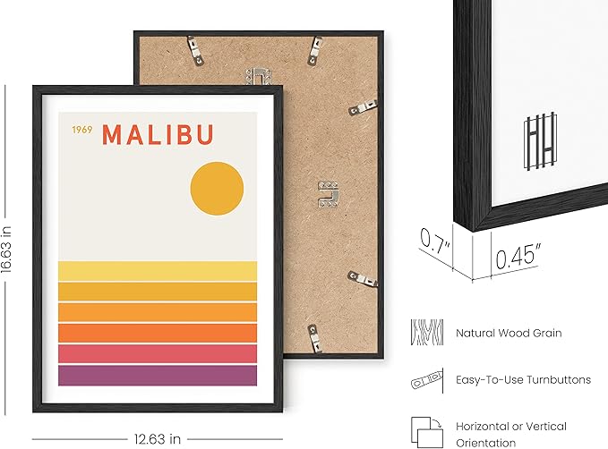 HAUS AND HUES Vintage California Wall Art - Travel Wall Art, Orange Geometric Wall Decor, Retro Travel Art (Black Frame, 12x16)