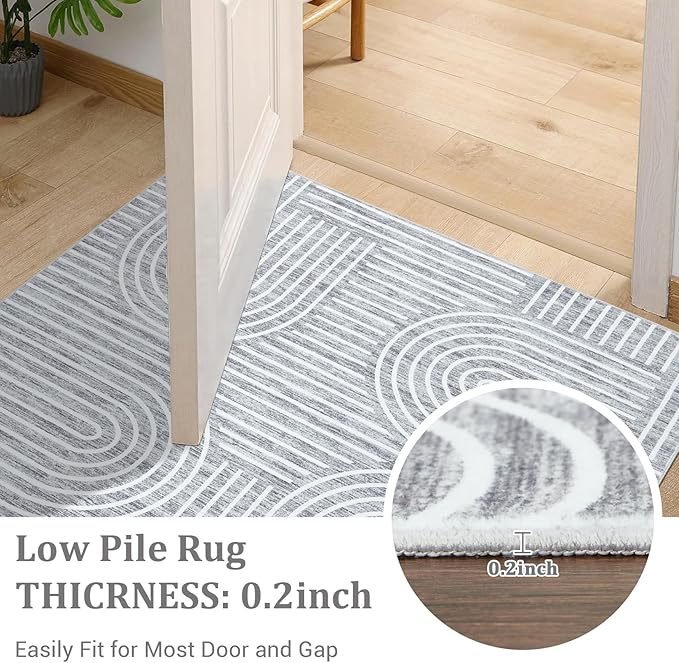 Modern Rug 2x6 Runners for Hallways, Abstract Kitchen Runner Rugs Non Slip Bath Runner, Rainbow Washable Runner Rug for Bedroom, Soft Long Rugs for Entryway Bathroom Laundry Dorm, Ash