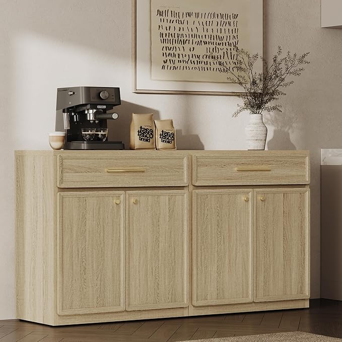 SICOTAS Buffet Cabinet with Storage Large Accent Storage Cabinet with Doors and Shelves 90" Modern Farmhouse Sideboard Credenza Buffet Table Coffee Bar for Living Room Kitchen Dining Room Entryway