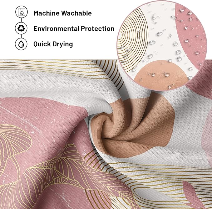 Blush Pink Shower Curtain Light Pink and White Shower Curtains for Bathroom Decor Abstract MCM Bath Curtain Set, Waterproof Fabric with Hooks 60 x 72 Inch