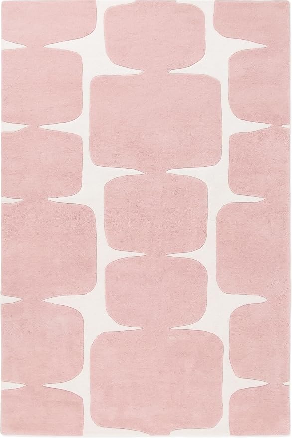 Restoration and Renovation Modern Wool Area Rug - Contemporary Abstract Geometric Design, Thick & Soft Hand-Tufted Carpet - Ideal for Indoor Decor in Living Room, Bedroom (Pink, 5' Round)