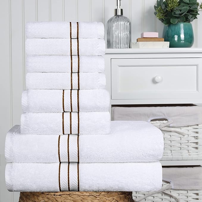 Superior Turkish Cotton Ultra-Plush 8-Piece Towel Set, Ideal for Master Bath, Guest Bathroom, Fast Drying, Shower, Spa, Face/Washcloths, Hand, Bath Towels, Absorbent, Home Basics, Toast