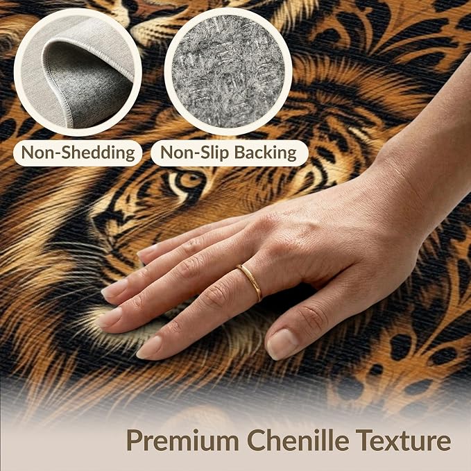5'x7' Washable Flatwoven Rug, Orange Graphic Animal Print Stain Resistant Area Rug Non-Slip Low Profile Floor Covering for Guest Room, Lounge, Apartment | Ref:2229845