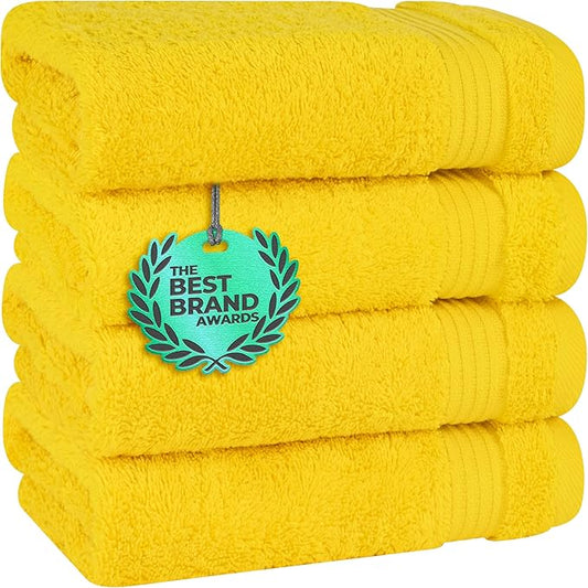 Cotton Paradise 100% Cotton Turkish Towel Set, Soft Absorbent Quick Dry, 4 Piece Hand Towel Set, Yellow