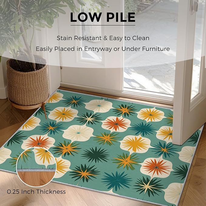 Mid Century Modern Rugs for Living Room Decor, 5x7 ft, Retro Geometric Flower Area Rugs for Bedroom, Soft Non Slip Washable 70s MCM Atomic Carpet Home Decorations D-g48