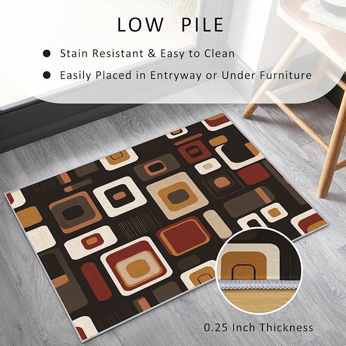 Mid-Century Modern Rug 5x8 70s Retro Geometric Pattern Area Rugs for Living Room, Bedroom, Mid-Century Modern Home Decor Accessories Indoor Carpet, Non Slip & Machine Washable, GD0638