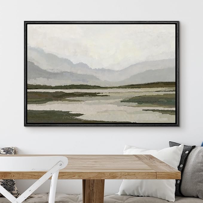 MUDECOR Framed Canvas Print Wall Art Mountain Range Storm Cloud Lake Landscape Vintage Classic Illustrations Fine Art Decorative Zen Multicolor Country/Farmhouse Retro for Bedroom - 24"x36" Black