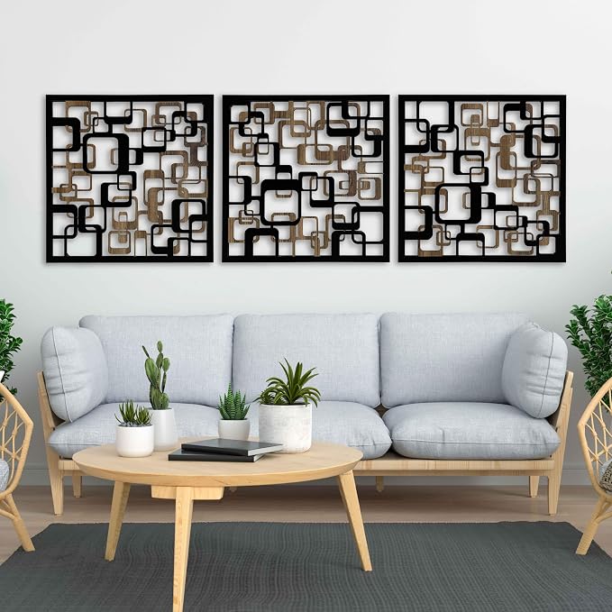 Decorative Wood Wall Art Large, Abstract Geometric Wooden Wall Art, Retro Inspired Plaid Wood Wall Panels, Aesthetic Modern Home Gift
