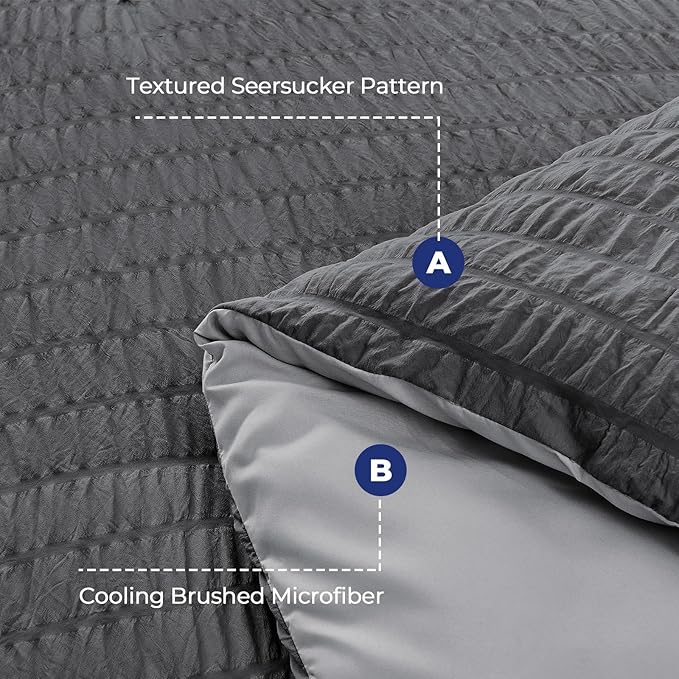 HYMOKEGE Dark Grey/Light Grey California King Comforter Set Seersucker 7 Pieces, All Season Luxury Bed in a Bag for Bedroom, Bedding Set with Comforter, Sheets, Pillowcases & Shams