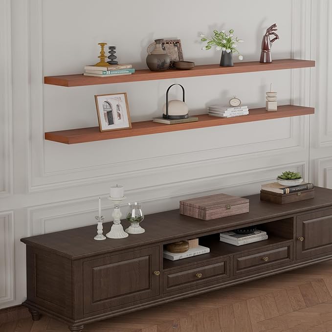 IEO Long Wooden Floating Shelves for Room Wall, Natural Wood Floating Shelves Wall Mounted Kitchen Shelf for Living Room, Bedroom, Kitchen,Bathroom, Storage (Honey Oak, 72in 2tier)