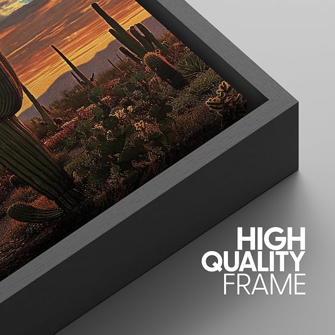SIGNWIN Framed Canvas Print Wall Art Set Desert Cactus Sunset Landscape Illustrations Modern Art Decorative Chic Calm/Zen for Living Room, Bedroom, Office - 24"x36"x3 BLACK