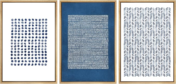 SIGNWIN Framed Canvas Print Wall Art Set Blue Geometric Pattern Landscape Abstract Shapes Illustrations Modern Art Boho Relax/Zen Nordic for Living Room, Bedroom, Office - 16"x24"x3 Natural