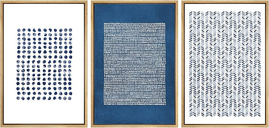 SIGNWIN Framed Canvas Print Wall Art Set Blue Geometric Pattern Landscape Abstract Shapes Illustrations Modern Art Boho Relax/Zen Nordic for Living Room, Bedroom, Office - 24"x36"x3 Natural