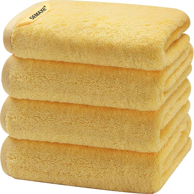 SEMAXE Yellow Hand Towels for Bathroom, 100% Cotton Towels with Hanging Loops, Hotel Spa Quality Absorbent Towels, 27" L x 16" W, 4 Piece Hand Towels, Gift Box Packaging