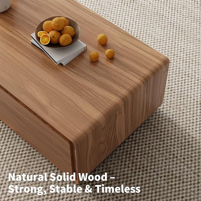 Luxury Walnut Wood Square Coffee Table with Large Hidden Storage, Expandable Tabletop Center Table for Living Room, Modern Accent Table with Drawers (Walnut Coffee Table)