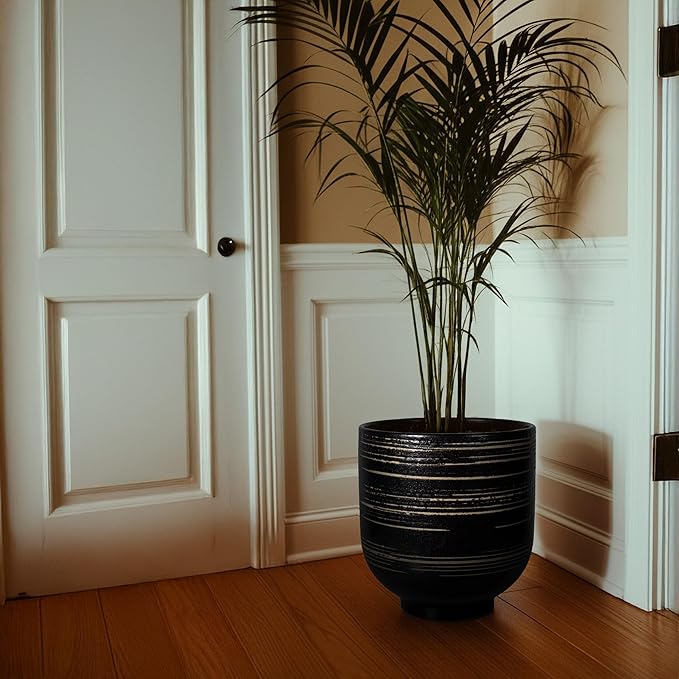 Large Black Ceramic Planter for Indoor Trees, Modern Indoor Floor Planter Pot for Olive Trees & Faux Olive Trees, Pottery Planter with Drainage for Real Plants
