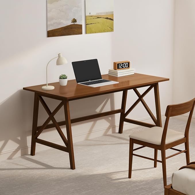 NELYE Modern Solid Wood Desk - 54" Simple Computer Table for Home Office Study Writing Workstation in Walnut, 54" W x 24" D