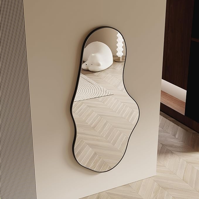 Asymmetrical Wall Mirrors -28''×55'' Irregular Decorative Aluminum Alloy Framed Mirror Artistic Cloud Mirrors Wavy Mirror for Bathroom, Bedroom, Living Room, Cloakroom（Black）