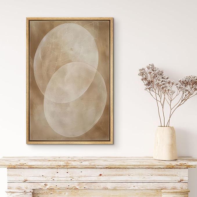 MUDECOR Framed Canvas Print Wall Art Neutral Beige Overlapping Circles Abstract Illustrations Fine Art Mid-Century Modern Multicolor for Living Room, Bedroom, Office - 16"x24" NATURAL