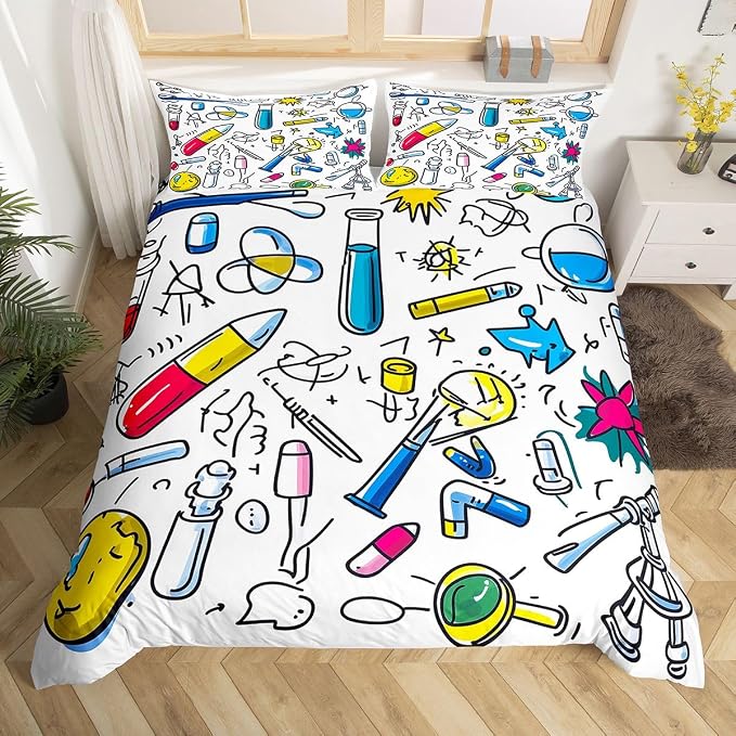 Science Students Duvet Cover Set Physics formula Full Size Bedding Sets for Tween Boys Girls | Chemistry Science Educational Comforter Cover Back To School Supplies Bed Set, Room Decor Aesthetic