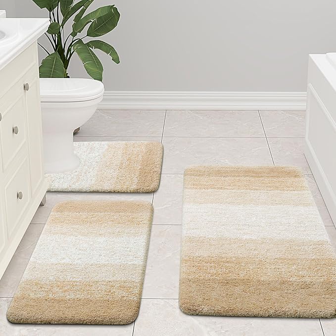 Arotive Microfiber Bathroom Rugs, Shaggy Soft and Absorbent Bath Rug, Non-Slip, Thick Plush Machine Washable Dry Bath Mats for Bathroom, Tub and Shower, 47x24, Camel, Rectangular