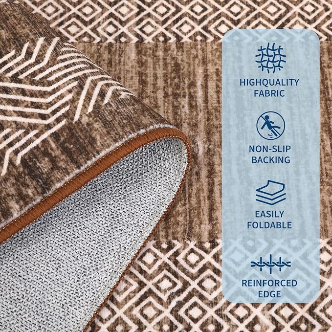 GarveeHome Washable 2.5x10 Kitchen Runner Rug, Easy Clean Geometri Rugs for Hallway Entryway, Indoor Outdoor Non Slip Rug Farmhouse Morden Carpet Door Mat Area Rug for Laundry Room Dark Brown