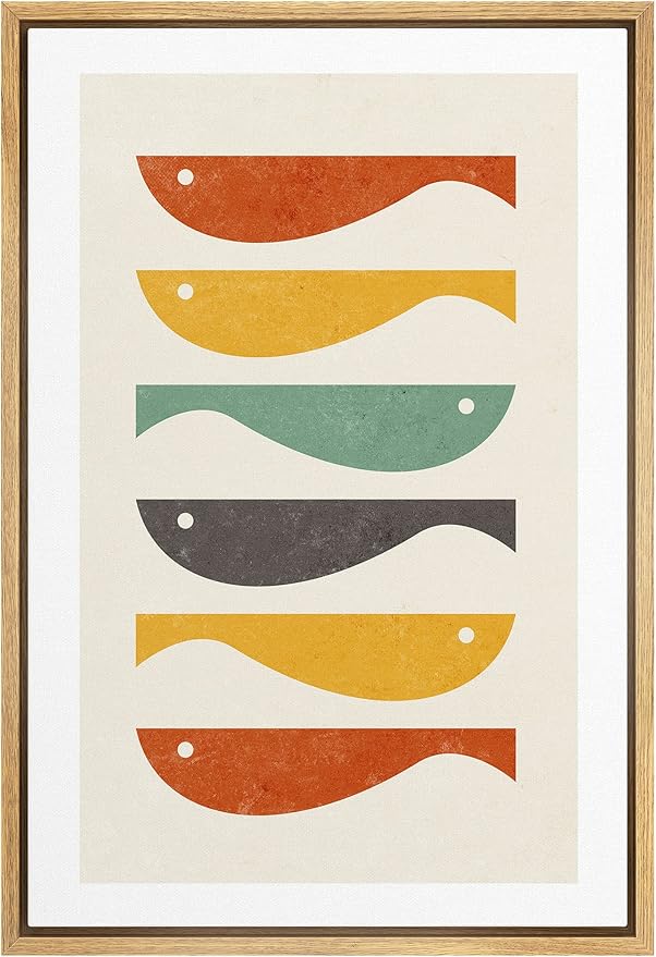 Woodrose Framed Canvas Print Wall Art Ocean Fish Nordic Silhouette Variety Animals Shapes Illustrations Modern Minimalist Chic Relax/Calm Multicolor for Living Room, Bedroom, Office - 24"x36" Natural