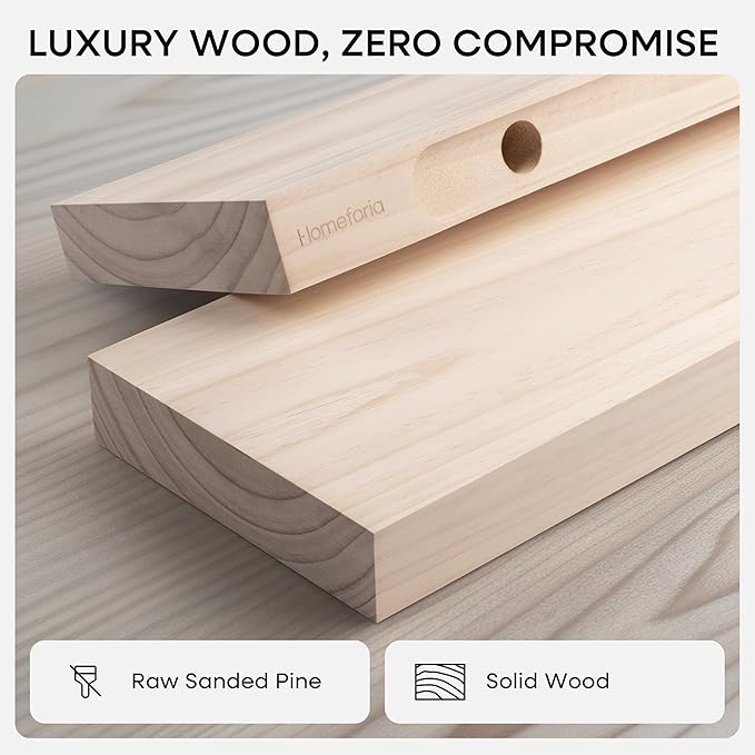 Homeforia 24 inch Wood Floating Shelves, High End Solid Natural Wood 24inch Floating Shelf for Wall, Unfinished Wooden 24 inches Floating Shelves, Heavy Duty Bracket, 24 X 6.5 X 1.75 in, Set of 2