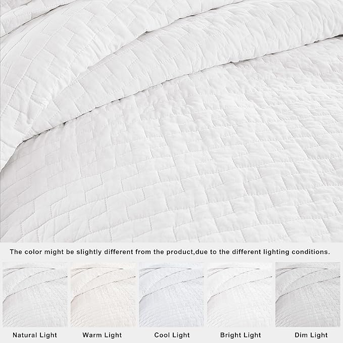 palassio White 100% Cotton Quilt Twin Size Bedding Sets with 1 Pillow Sham, Textured Lightweight Soft Bedspread Shabby Chic Coverlet, Quilted Thin Comforter Bed Cover for All Season, 2 Pieces