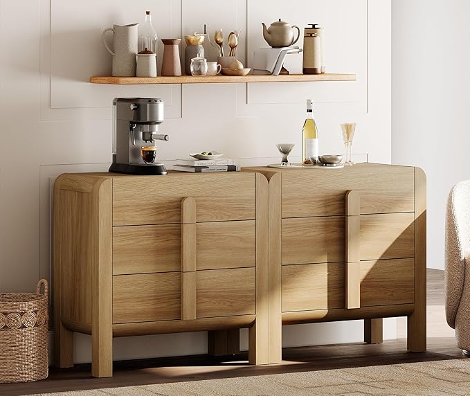 WAMPAT Large Sideboard Buffet Cabinet with Storage with 6 Drawers,Modern French 63" W Buffet Cabinet with Storage,Wood Coffee Bar Cabinets with Curved Edge Design for Kitchen Living Room, Walnut