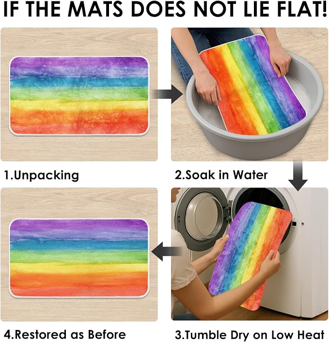 Britimes Bath Mat for Bathroom, Colorful Stripe Rainbow Washable Cover Floor Rug Carpets Floor Mat Bathroom Decorations 18x30 Inches for Kitchen Bedroom Indoor