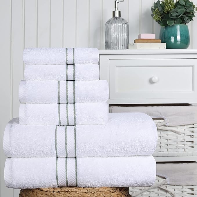 Superior Turkish Cotton Ultra-Plush 6-Piece Towel Set, Ideal for Master Bath, Guest Bathroom, Fast Drying, Shower, Spa, Face/Washcloths, Hand, Bath Towels, Absorbent, Home Basics, Charcoal