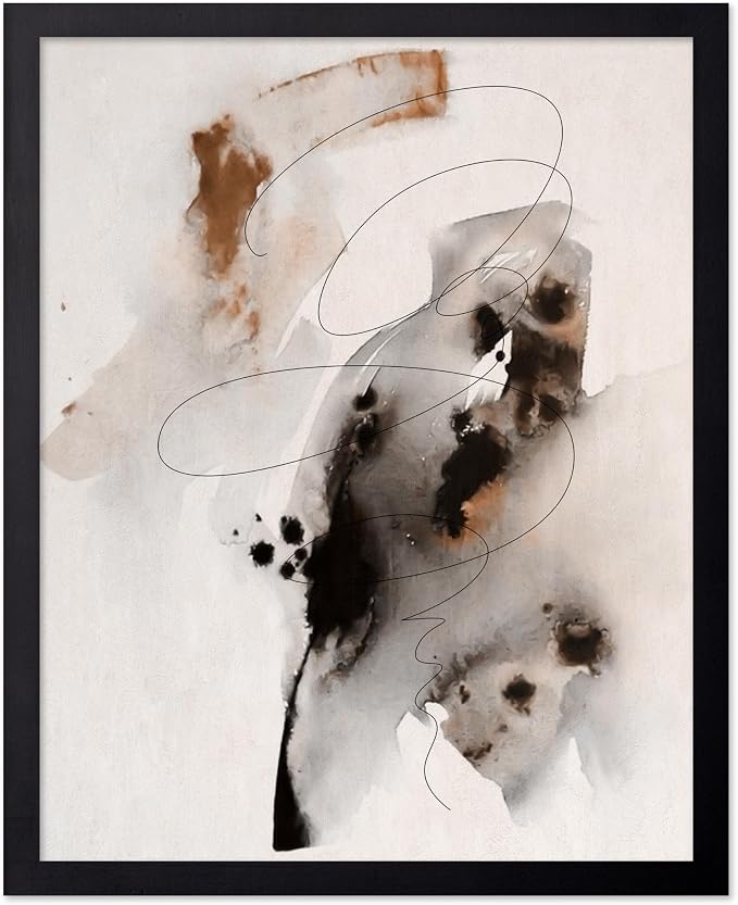 Poster Master Ink Wash Painting Poster - Line on Ink Wash Print - Ink Brush Art - Abstract Illustration - Line Design - Bedroom or Living Room Wall Decor - 11x14 Black Framed