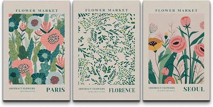 wall26 Canvas Print Wall Art Set Watercolor Pastel Vibrant Flower Market Prints Nature Wilderness Illustrations Modern Art Decorative Floral Botanical Minimal Calm/Relax for Bedroom - 24"x36" x 3