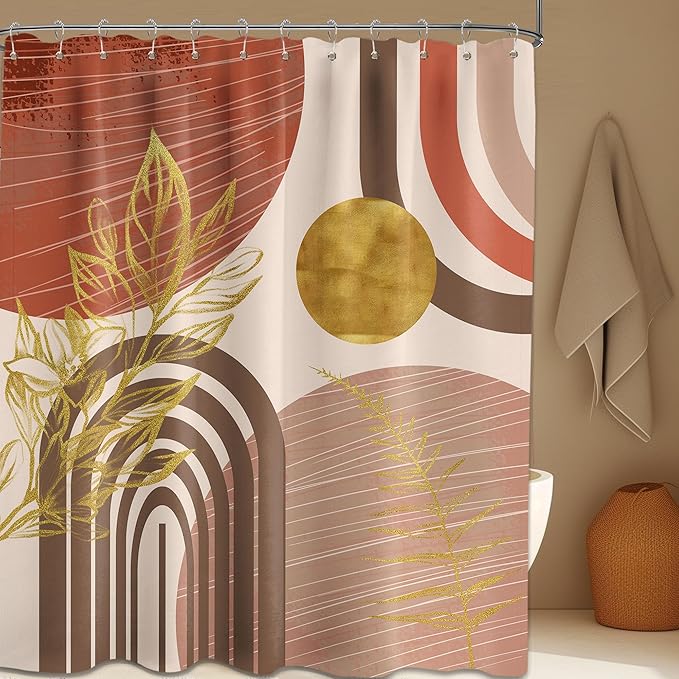 Boho Mid Century Modern Shower Curtain Bohemian MCM Shower Curtains for Bathroom Decor Sets, Waterproof Fabric with Hooks 60x72in