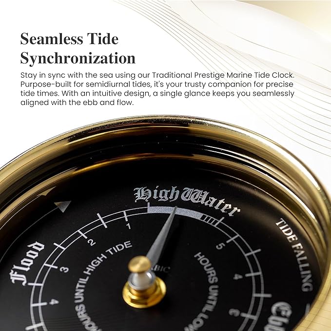 Tide Wall Clock with Jet Black Dial - Exquisite Handcrafted Nautical Timepiece for Beach Enthusiasts - Traditional Marine Design, Heavy 1/2kg Brass Case - Handmade in England