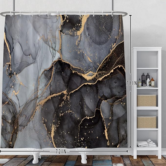 Baocicco Gray and Gold Marble Shower Curtain Modern Luxury Abstract Shower Curtains Decorative for Bathroom Bathtubs Waterproof Fabric Shower Curtain with Hooks 72x78 Inches
