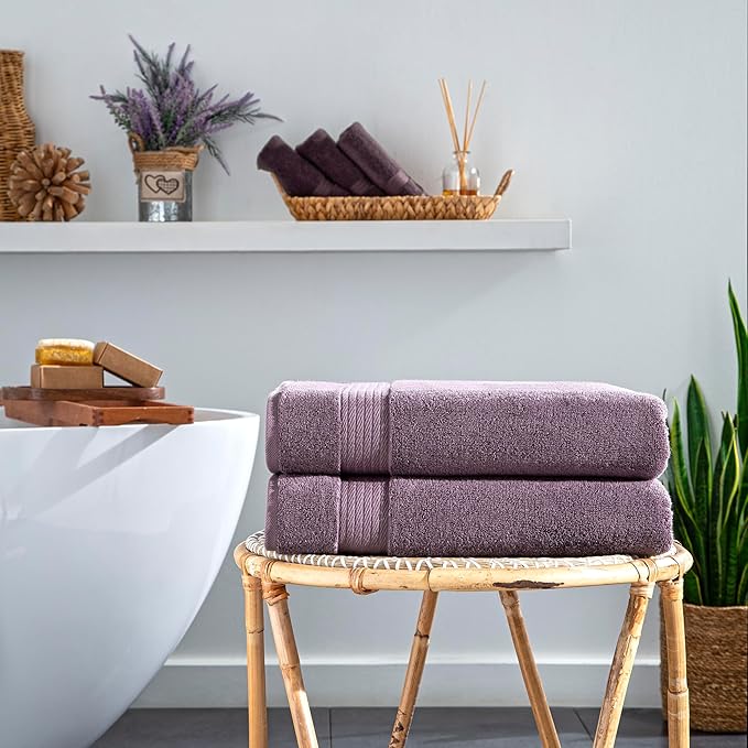 Ozdilek 2-Piece Bath Towels, 30x60 550GSM– 30x60 Inches, 100% Turkish Cotton, Luxury Quick Dry, Extra Large, Fade-Resistant, Eco-Friendly, Spa Towel, Cotton Towel (Orchid Purple)