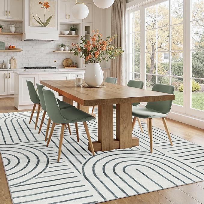 DCX Abstract Machine Washable 9x12 Rug, Gray Modern Accent Rug for Living Room, Soft Low Pile Non Slip Carpet, Kid & Pet Friendly Stain Resistant Rug for Bedroom Dining Room Office