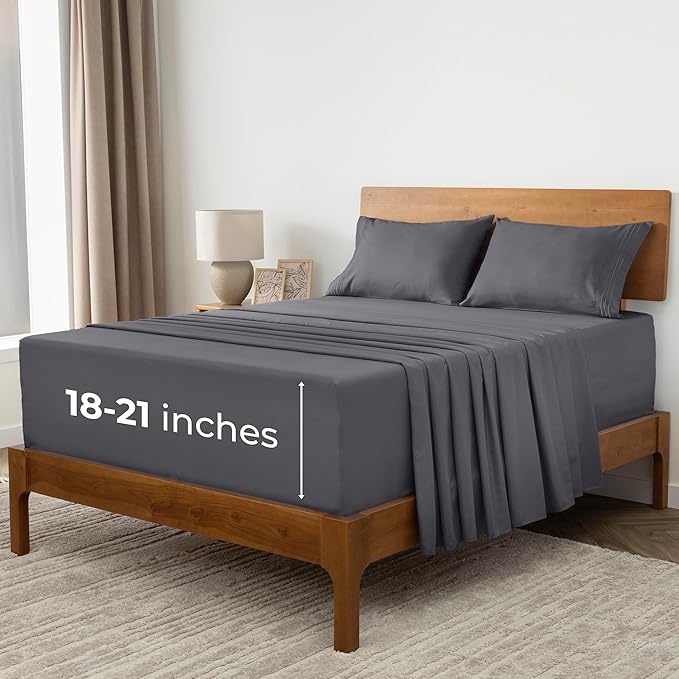 Mellanni Extra Deep California King Sheets - 4 PC Iconic Collection Bedding - Hotel Luxury, Ultra Soft, Cooling Bed Sheets - Wrinkle, Fade, Stain Resistant (Cal King, Gray)