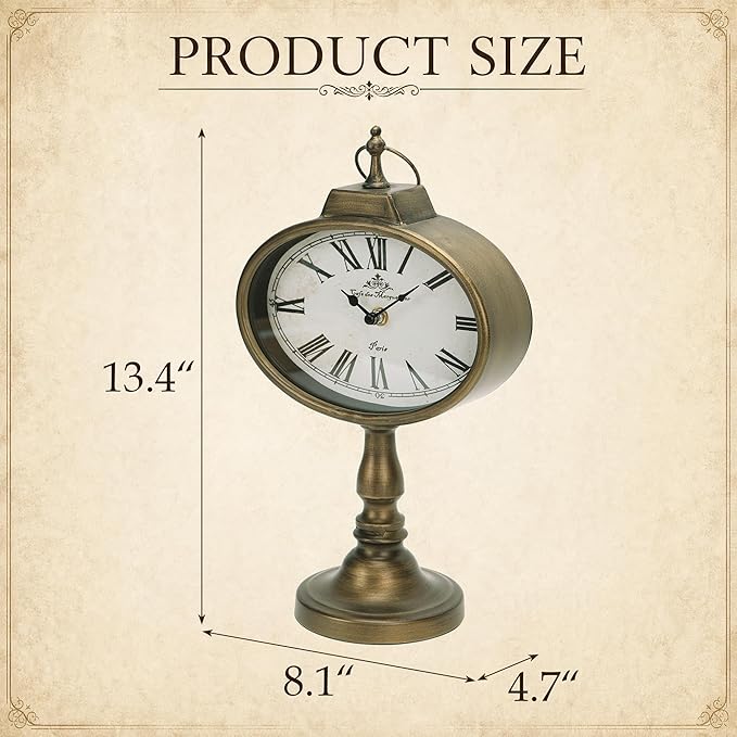 NIKKY HOME Antique Mantel Clock, Gold Retro Desk Clock Silent-Non-Ticking Battery Operated Decorative Desk Table Clock for Home, Office, Living Room, Bed Room