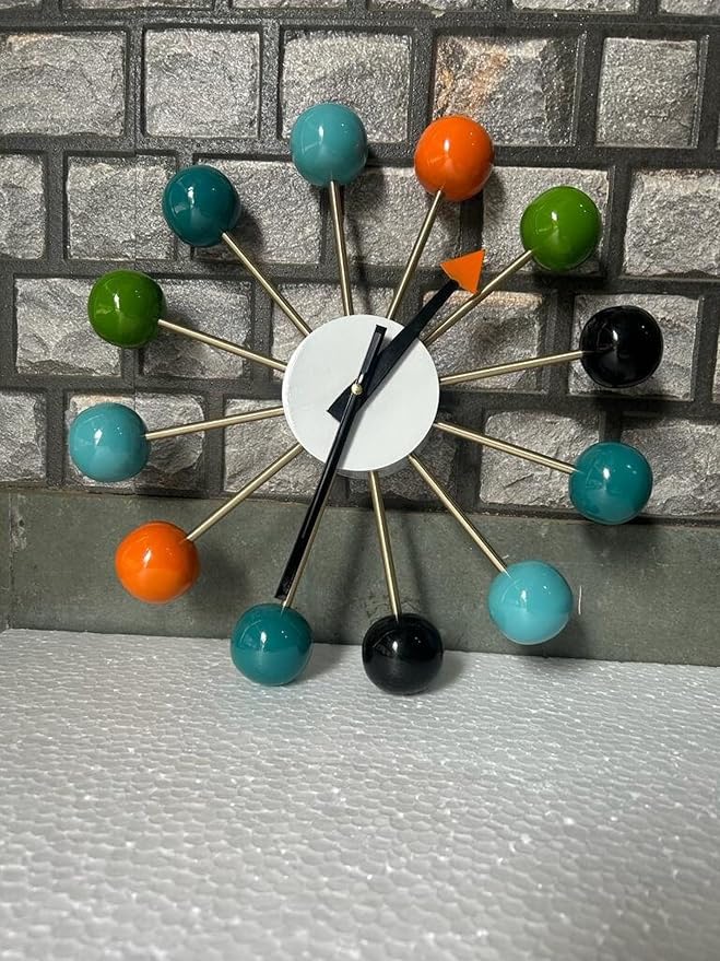 Mid Century Modern Ball Clock – George Nelson Style Wooden Wall Clock, Retro Starburst Design, Silent Non-Ticking Decorative Wall Decor for Living Room, Office, Kitchen & Home (Multi Color, 30 Inch)