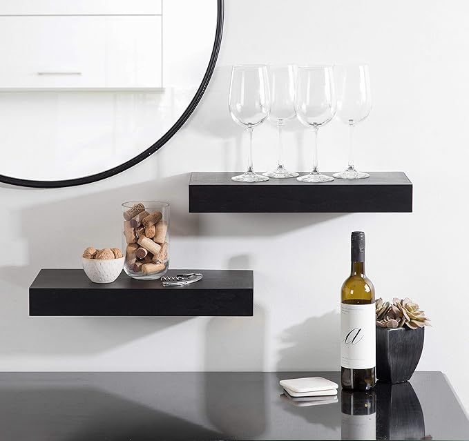 Kate and Laurel Havlock Modern Floating Shelves, Set of 2, Black, Sophisticated Storage and Display Shelves for Wall