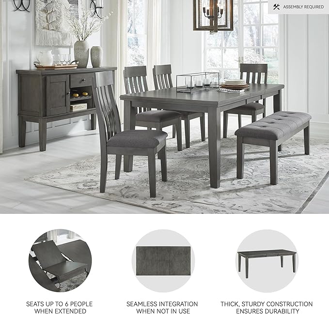 Signature Design by Ashley Hallanden Modern Farmhouse Rectangular Dining Room Butterfly Extension Table with Self-Storing Leaf, Seats Up to 6, Wood, Dark Gray