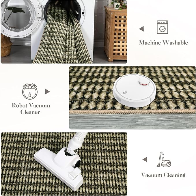 Washable 10x13 Modern Braided Print Area Rug for Living Room Low Pile Soft Bedroom Rugs Non Slip Modern Large Carpet Thin Foldable Boho Vintage Indoor Carpet for Playroom Open Living Room, Taupe
