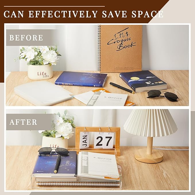 Lincia 12.6 x 10.2 x 2.1 Inches Acrylic Letter Tray Stackable File Paper Tray Acrylic Desk Organizer Clear Holder Desk Accessories for Office Home Library